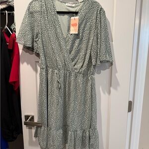 Green Patterned Wrap Dress